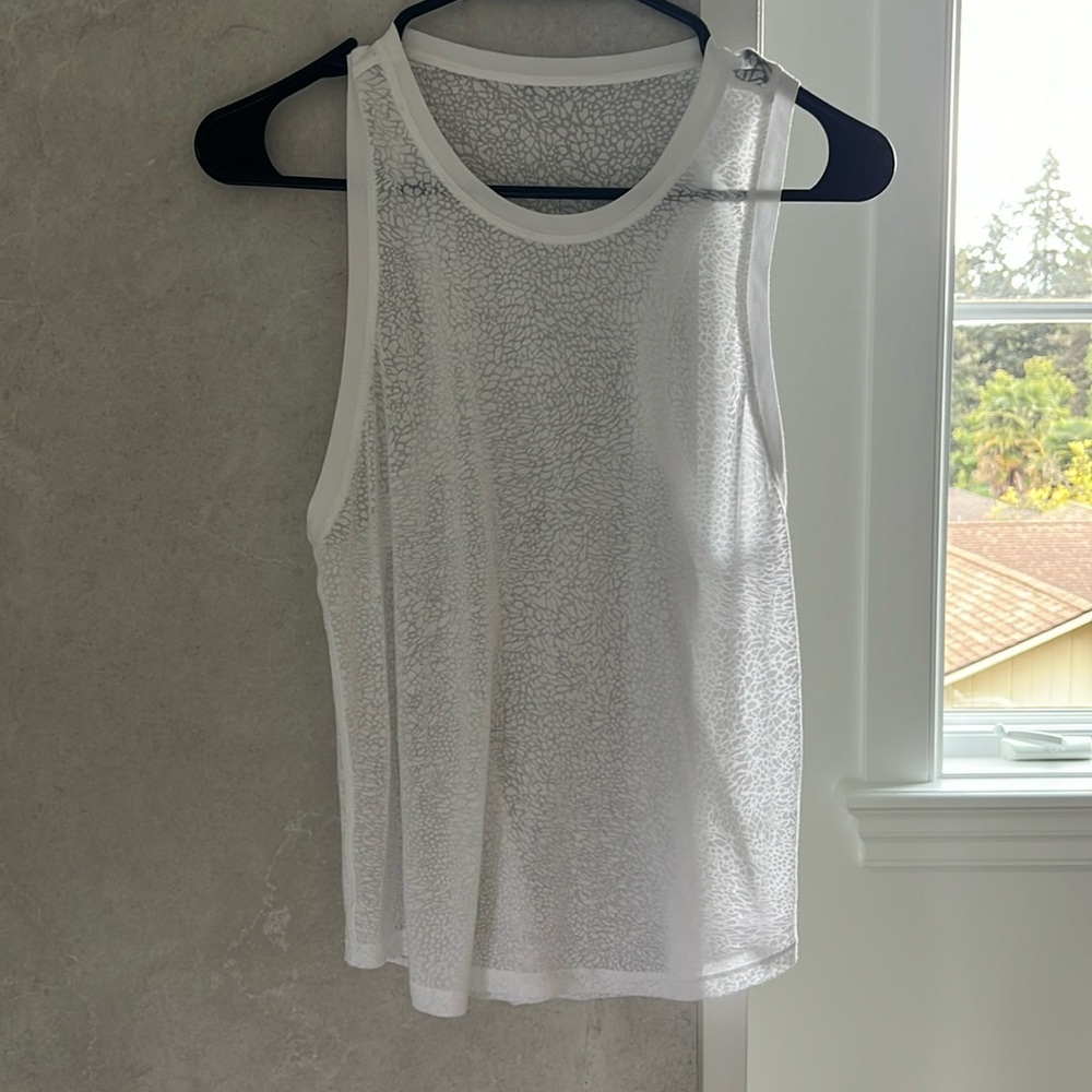 White sheer LULULEMON animal print tank (loose fitting), size 4